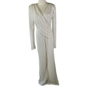 Bella Bloom White Sequin Jumpsuit Womens XL Bridal Party Read